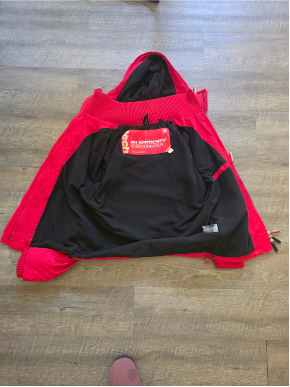 Men's Superdry Windcheater Jacket Size L Red Black